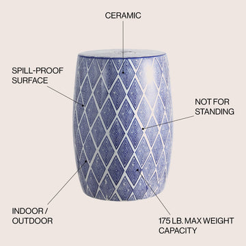 Moroccan Diamonds 18" Ceramic Drum Garden Stool - JONATHAN Y